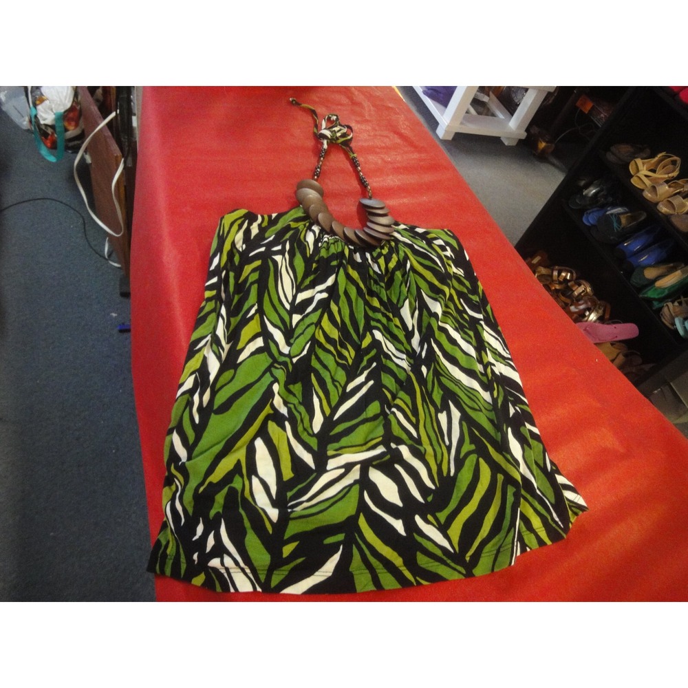 Apt 9 womens L tie wood bead neck design tropical shirt top shelf bra tank NWT
